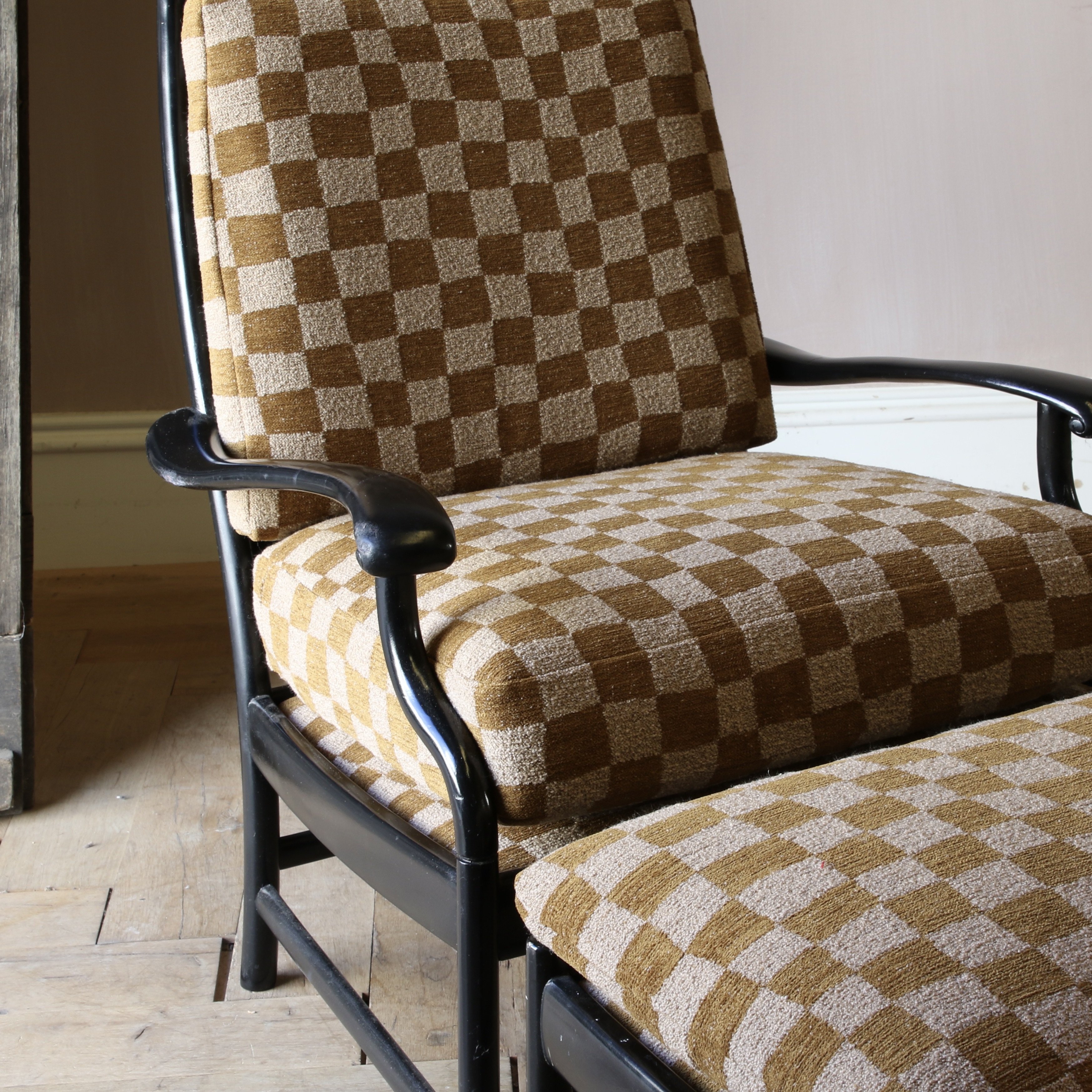 Mid-Century Armchairs with Ottomans